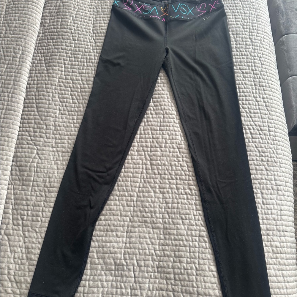 Victoria's Secret Black Leggings with Vibrant Waistband